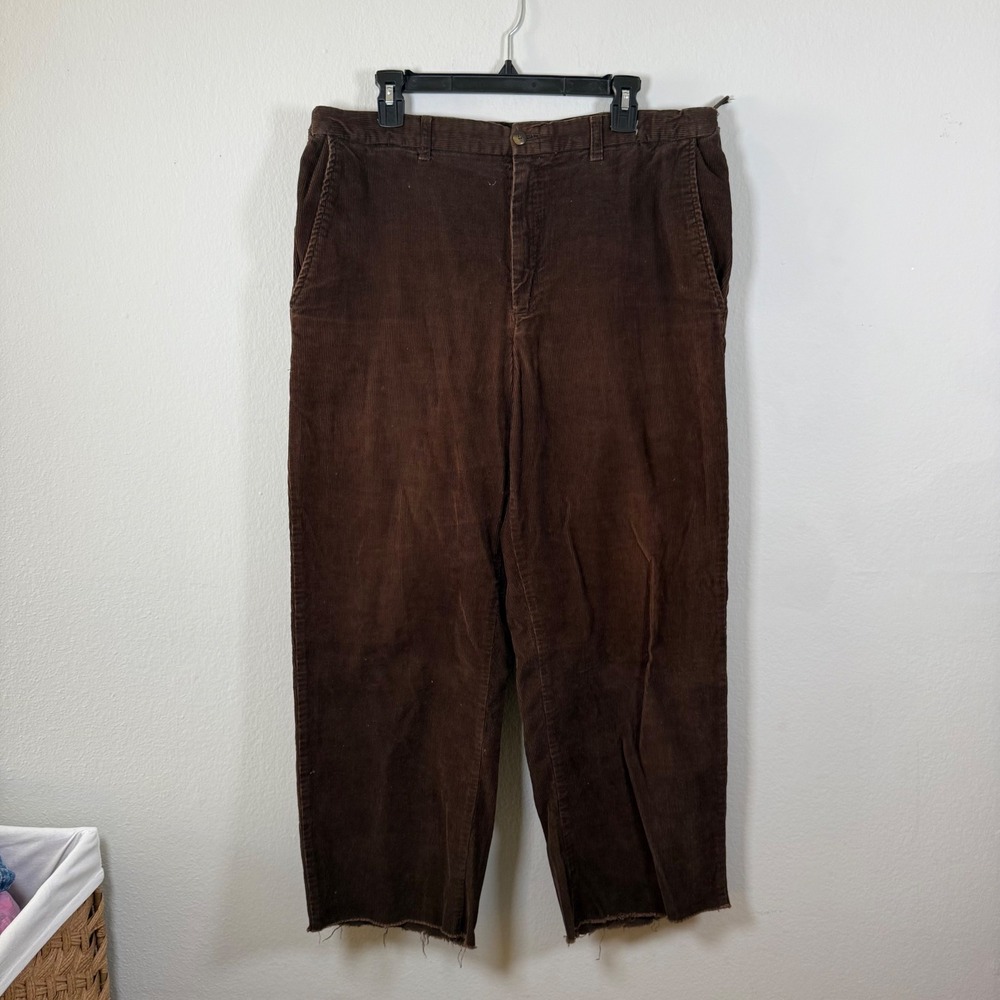 Haggar Mens Corduroy Pants Brown Straight Leg Relaxed Fit Size 36x27 cropped